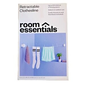 Room Essentials Retractable Clothesline 12ft Indoor Outdoor Wall Mount NOB NEW